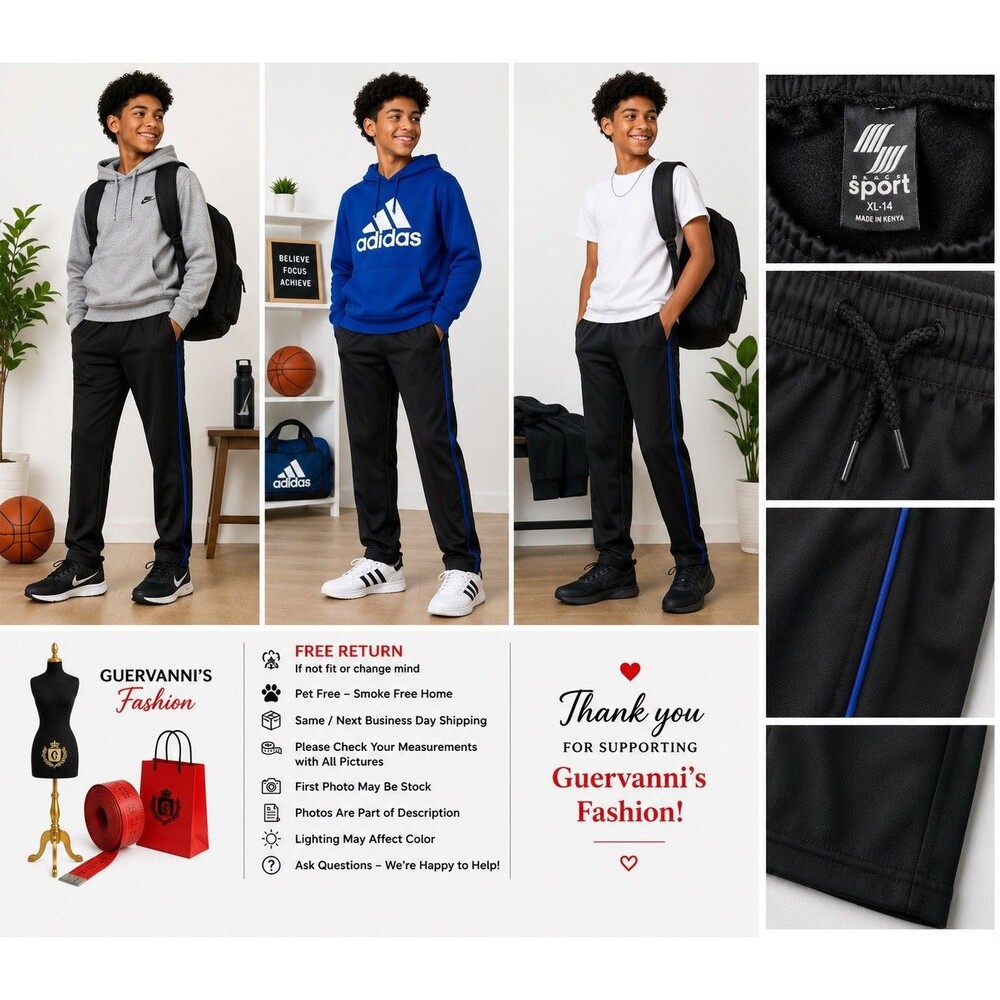 Pacific Sport Youth Boys Athletic pant Active Blue Stripe Drawstring XL 14 Track